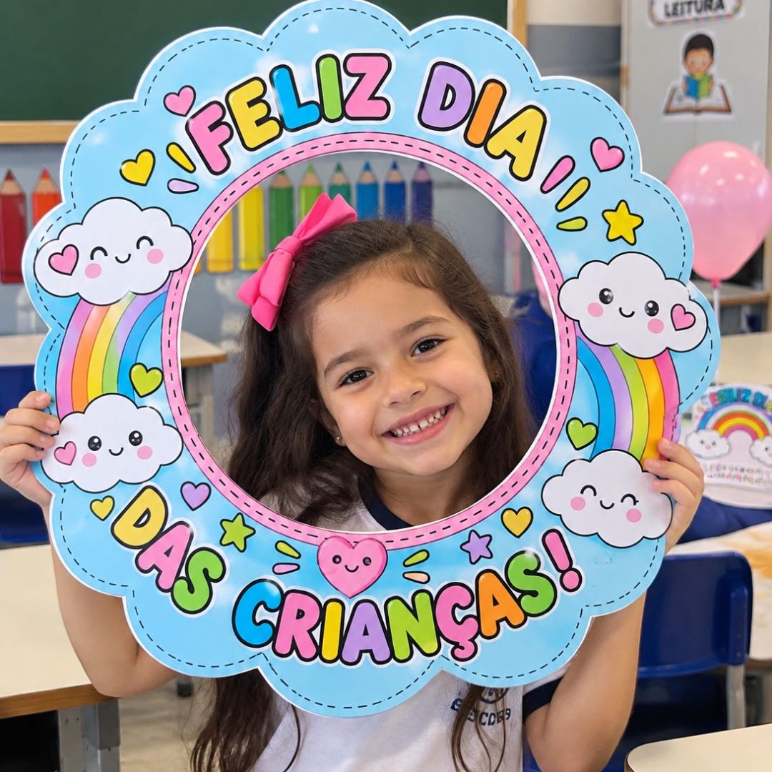 Moldura Dia das Crianças arco-íris