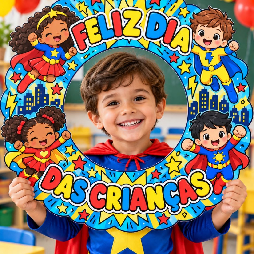 Moldura Dia das Crianças - Super - Herói